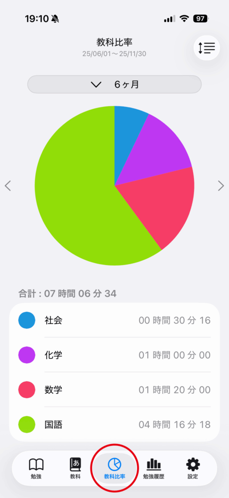 Sort by Subject or Time (Ascending / Descending) app screen 1